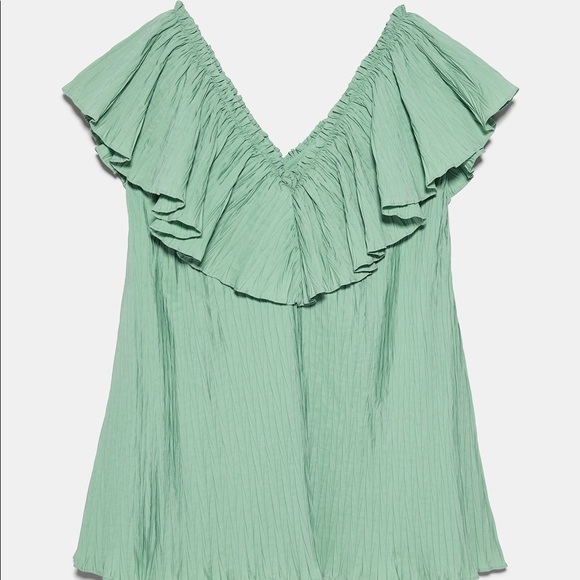Zara washed green voluminous pleated dress - Picture 5 of 6